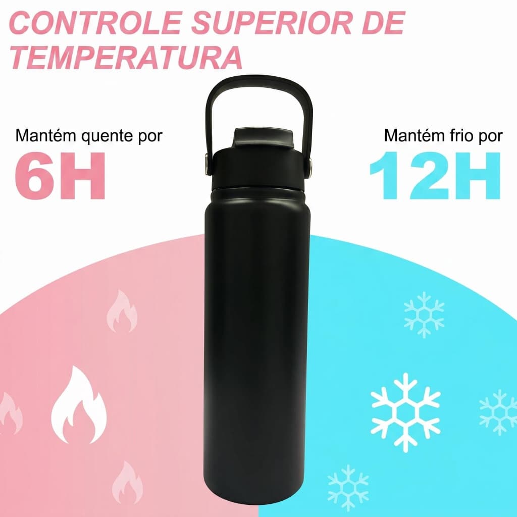 Garrafa térmica de aço inoxidável com parede dupla de 800 ml, duas saídas para beber e canudo.