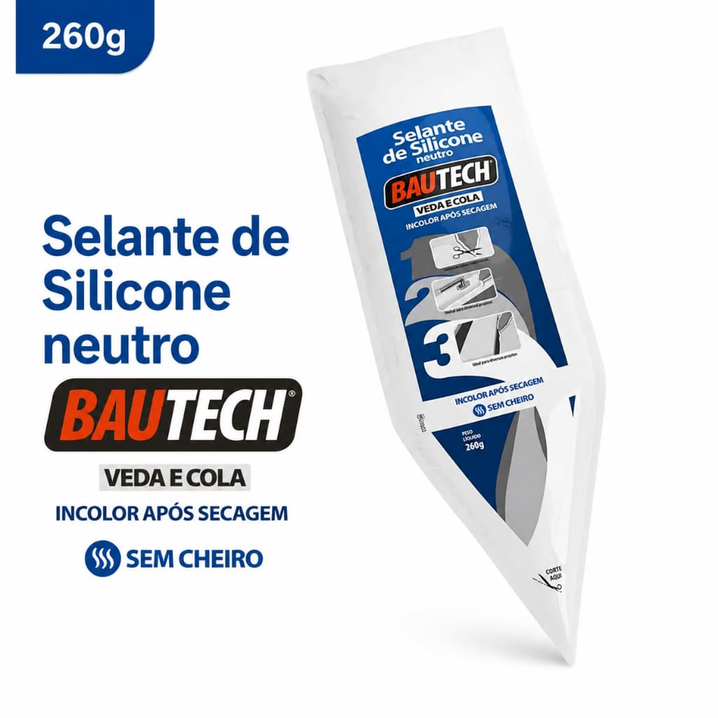 Selante Silicone Neutro Bautech 260g Veda e Cola Incolor Transparente Sem Cheiro Alta Aderência