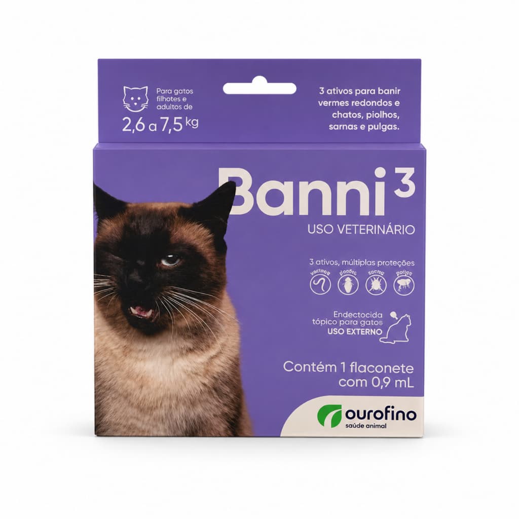 Banni 3 Antipulgas, Sarnas e Vermes Para Gatos até 7,5kg 1 Pipeta
