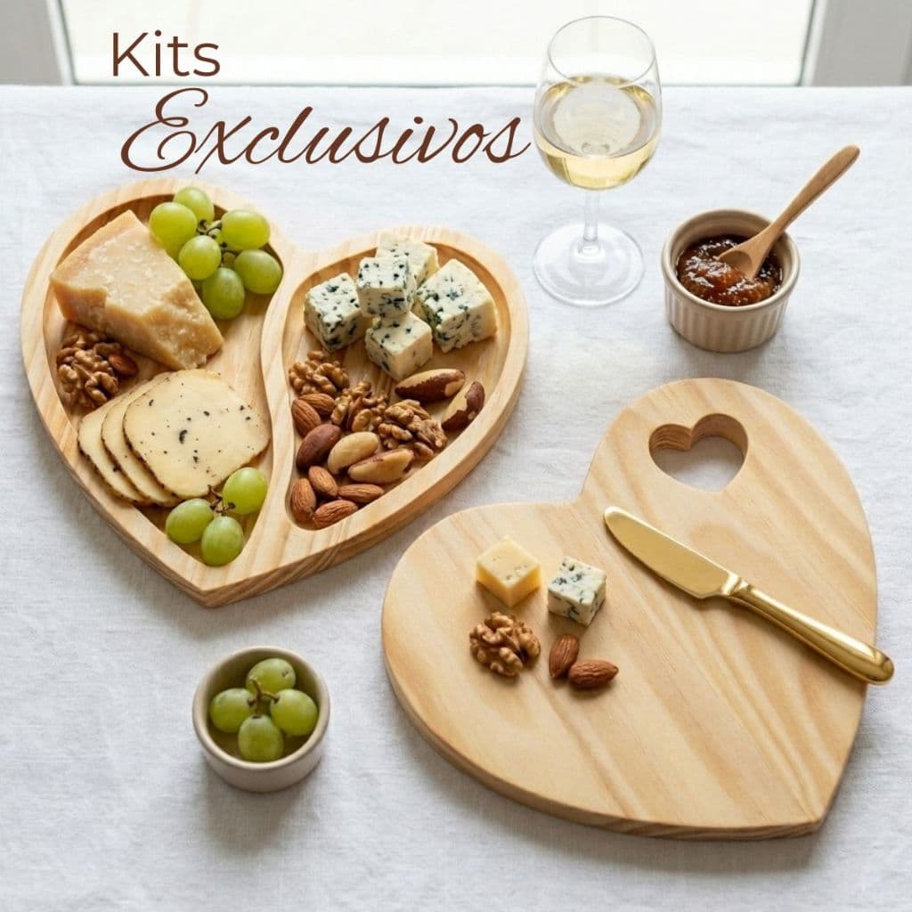 Kit Tabua de Frios e Petisqueira Coração para Servir e Decorar Mesa Posta