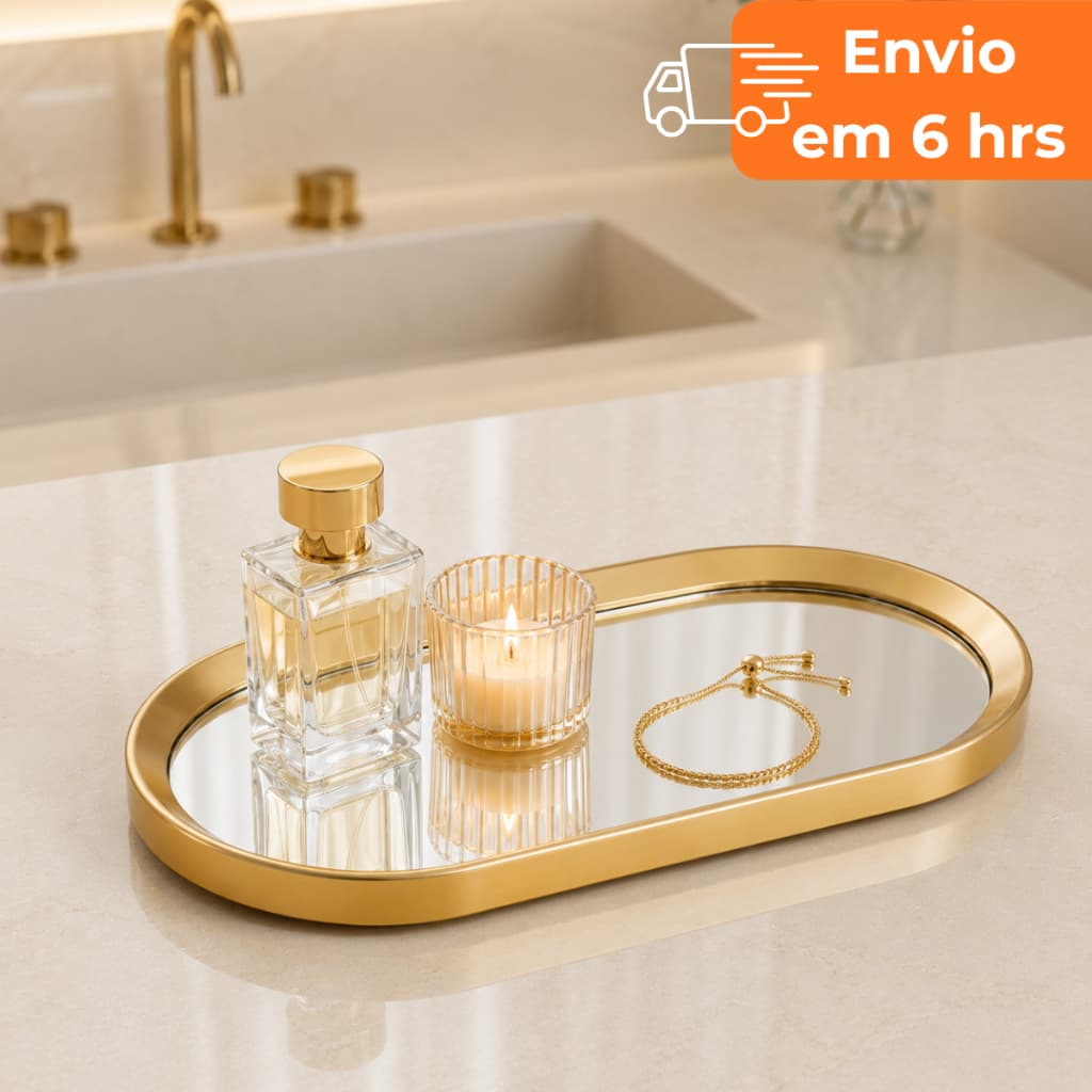 Bandeja Decorativa Espelhada Oval Banheiro Lavabo Luxo Sala Porta Maquiagem