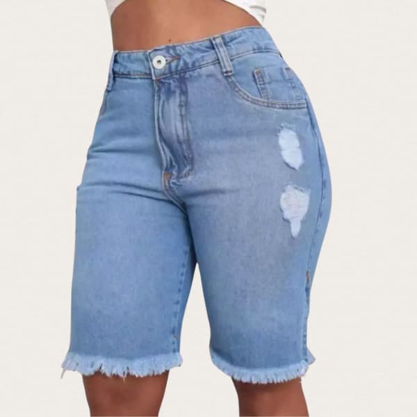 Bermuda Jorts Feminina Jeans Modelagem Reta Comprimento Médio Look Casual Moderno