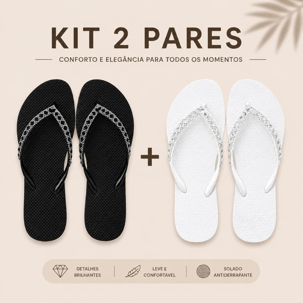 Imperdível Kit 2 Rasteirinha Chinelo Feminino Slim com Detalhes em Strass Antiderrapante Chinelo