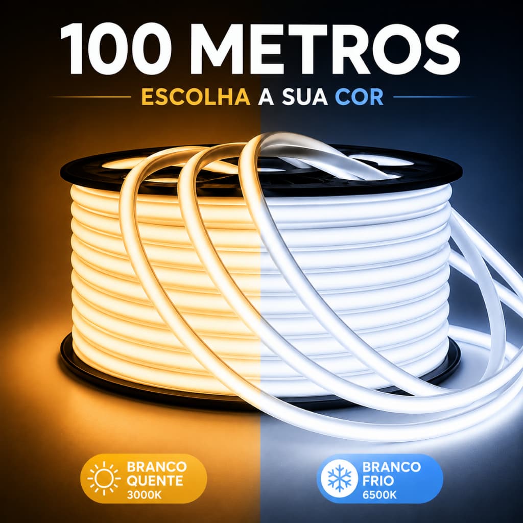 Mangueira Led Neon Chata Cob 220v Rolo com 100m com 288 Leds por Metro Branco Quente ou Branco Frio