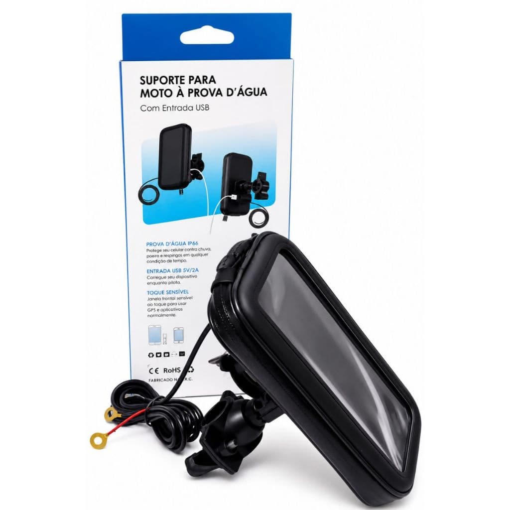 Suporte Celular Moto Bike Guidão Impermeável 360° Com Porta USB Capa Protetora LE-050 It Blue