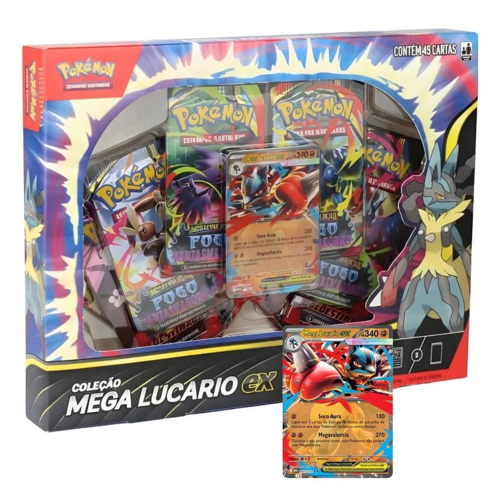 Box Pokémon TCG Mega Lucario ex Original Copag 49 Cartas 8 Boosters + Carta Promocional Colecionador