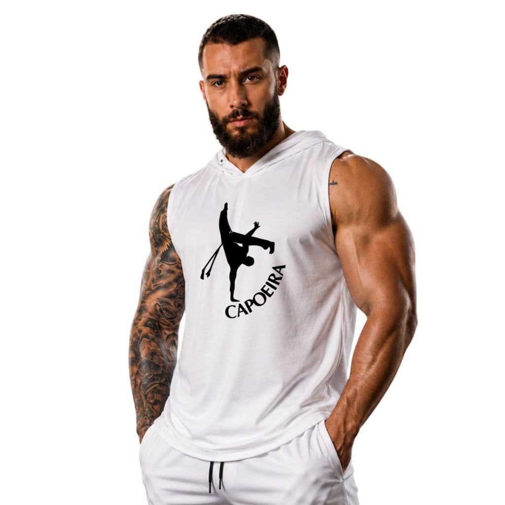 Regata Academia Masculina Com capuz Estampa Capoeira Modelo Longline