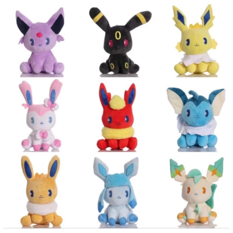 Pelúcia Kit Evoluções do Eevee Completo 8 Personagens Umbreon Sylveon Vaporeon Jolteon Flareon Espeon Glaceon Leafeon