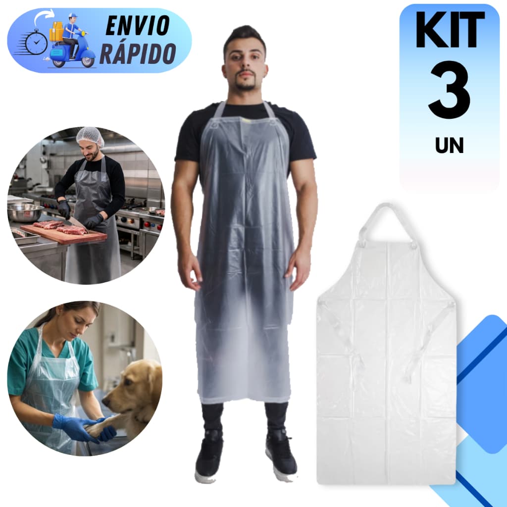 KIT AVENTAL DE VINIL 1,20 X 70CM INCOLOR  PARA COZINHA CHURRASCO A PROVA D'AGUA IMPERMEÁVEL