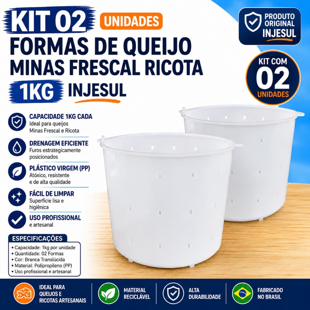 Kit 2 Formas Queijo Minas Frescal Ricota 1KG (1000 mg) Injesul