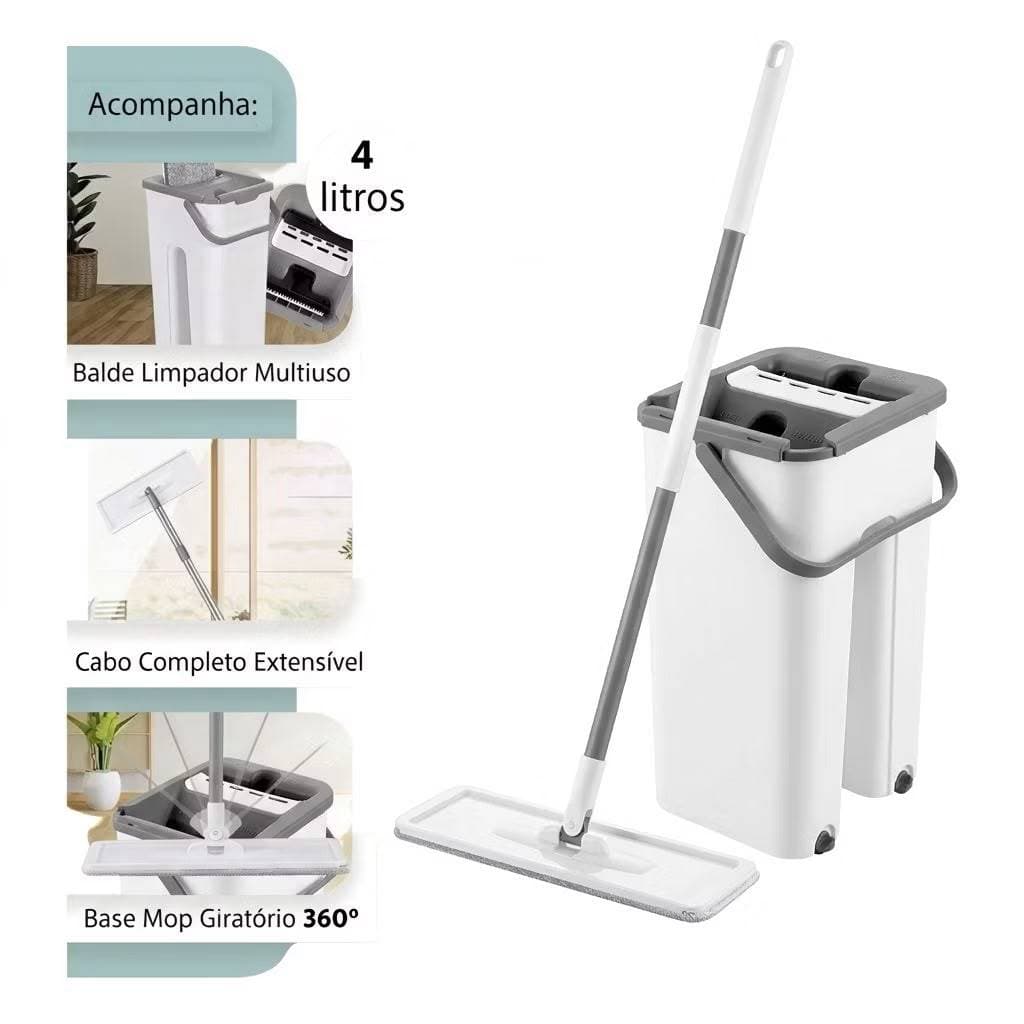 Mop com Balde Separador de Água Limpa e Suja 4,6L + 2 Refil de Microfibra Lavável