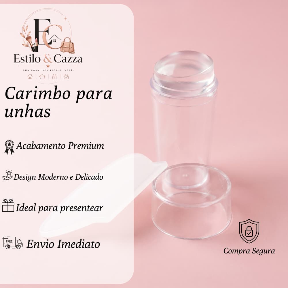Carimbo para Unhas Silicone Transparente com Spátula Nail Design