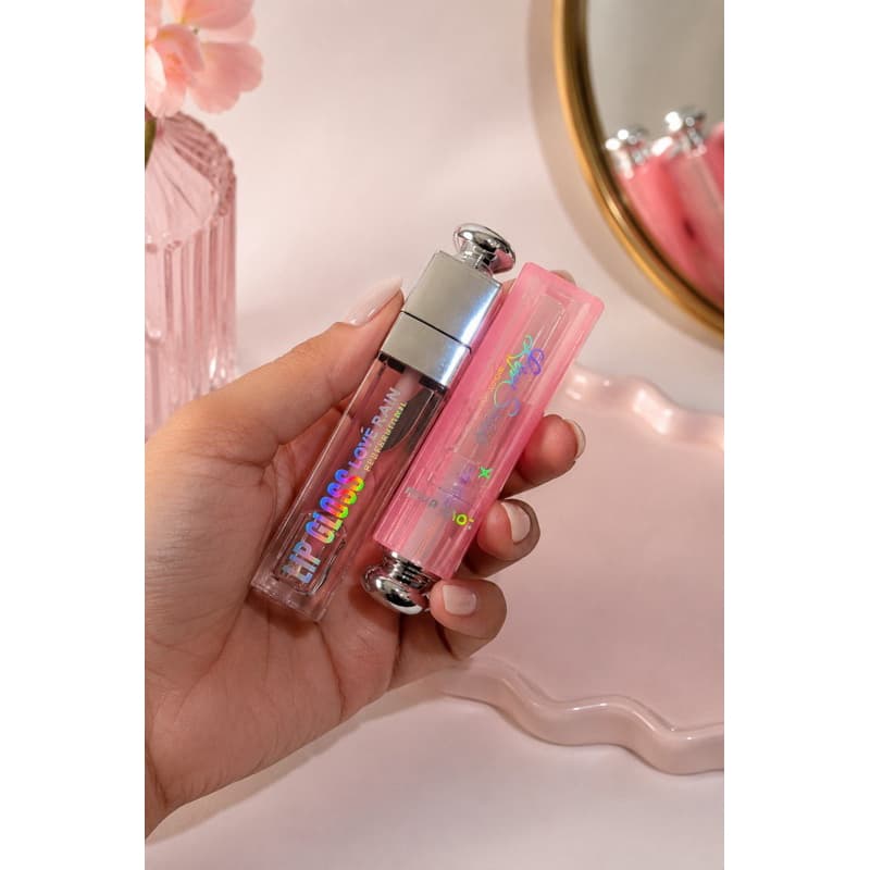 Lip Gloss + Lip Balm Love Rain Brilho Intenso e Hidratação