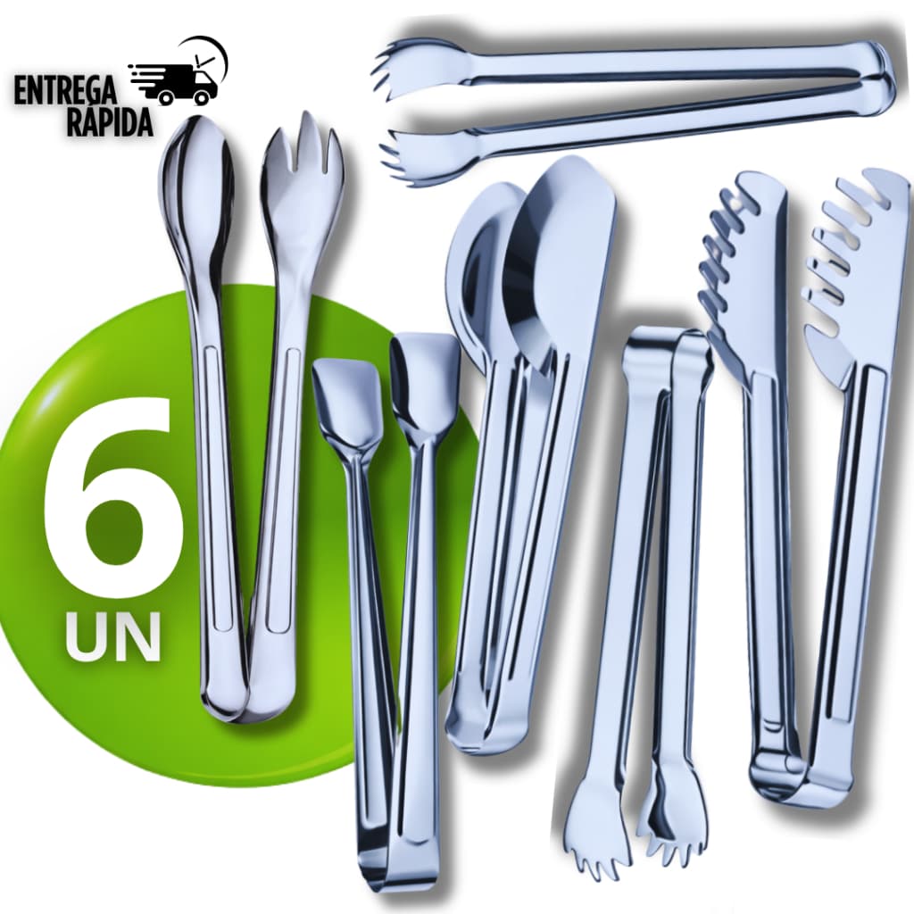 Conjunto 6 Pegador de Massa Aço Inox 20cm Para Massa Salada Cozinha e Restaurantes Casa Pegadores