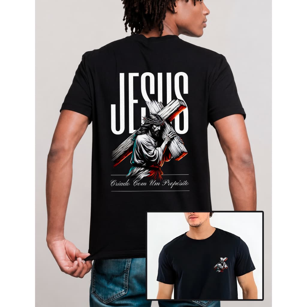 Camiseta Streetwear CRIADO COM UM PROPÓSITO Unissex 100% Algodão Camisa Jesus Cruz Fé Congresso