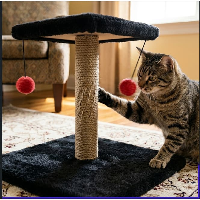 Arranhador para Gatos Bastão Reforçado com Brinquedo Pelucia