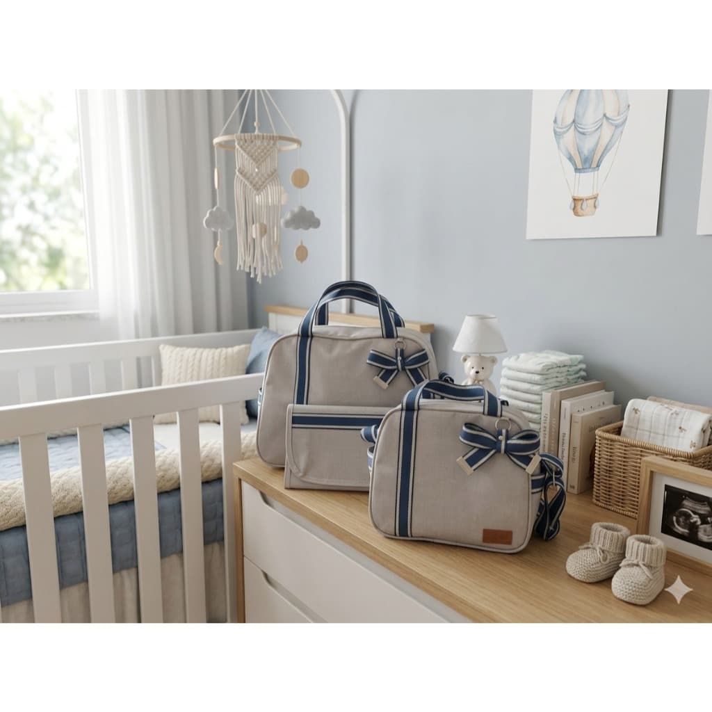 Kit Doçura Maternidade Bolsa + Fraqueira + Trocador – Conforto e Elegância para o Bebê