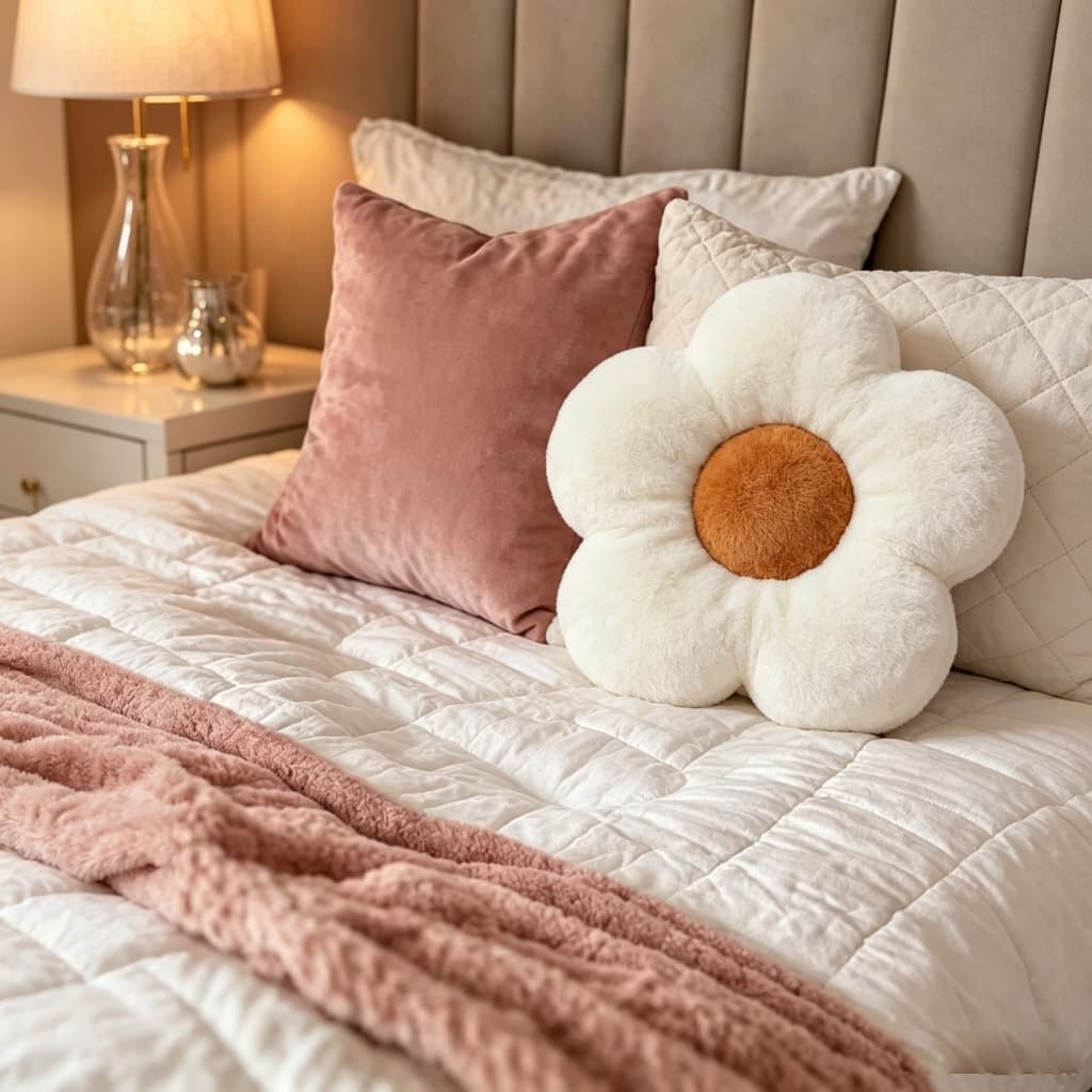 Almofada Decorativa Flor de Margarida em Pelúcia para Casa