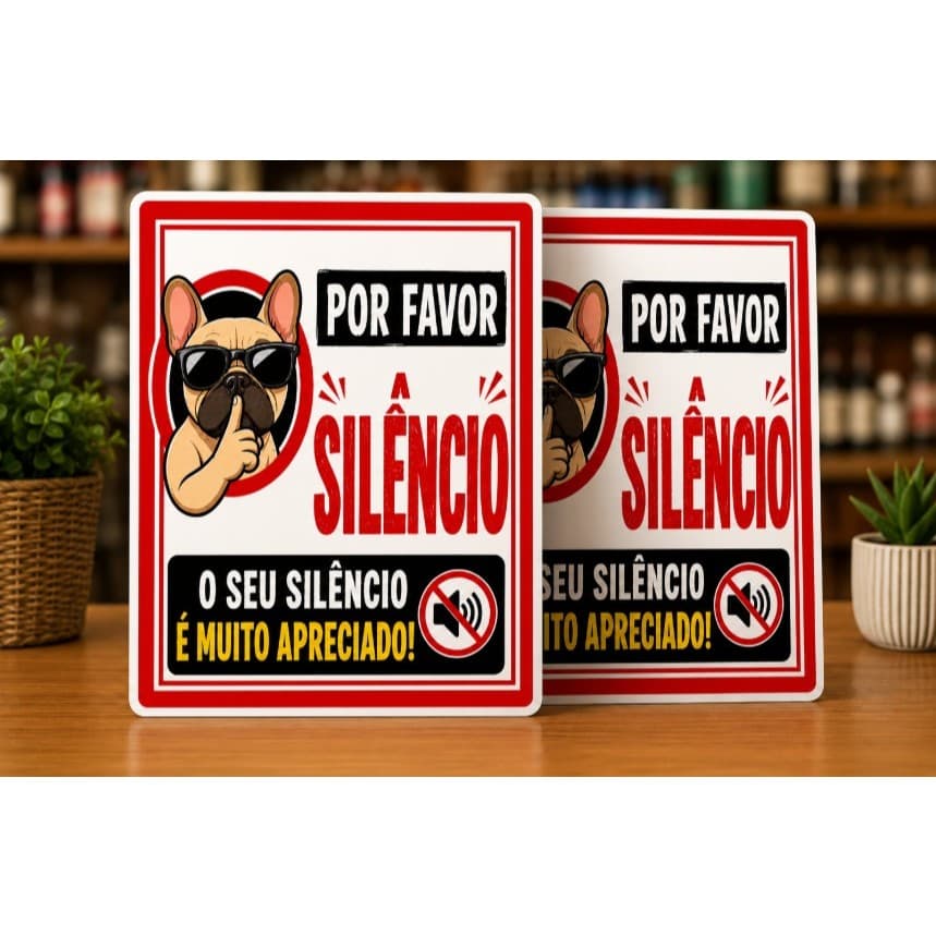 Kit 2 Placas Favor Manter o Silêncio Aviso Ambiente Silencioso