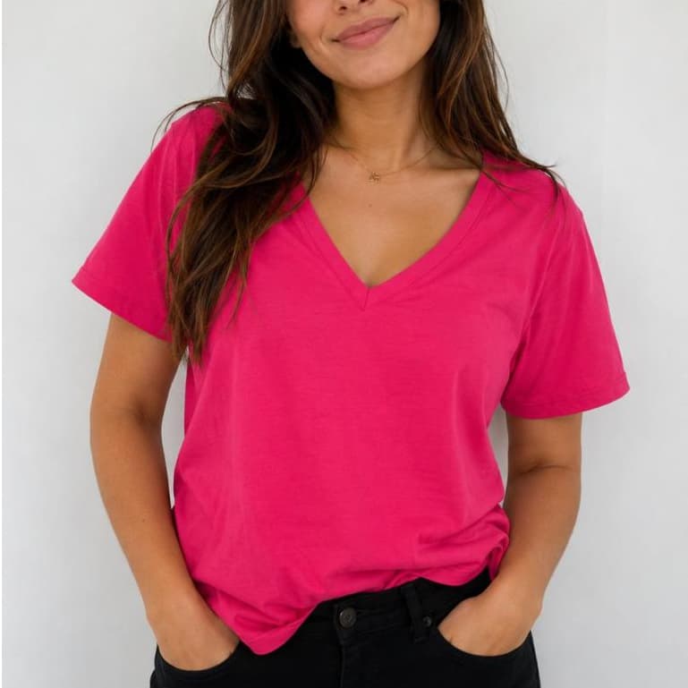 Blusa Brasil Feminina Estilosa Camiseta Decote V Tendência Copa Tecido Rosa