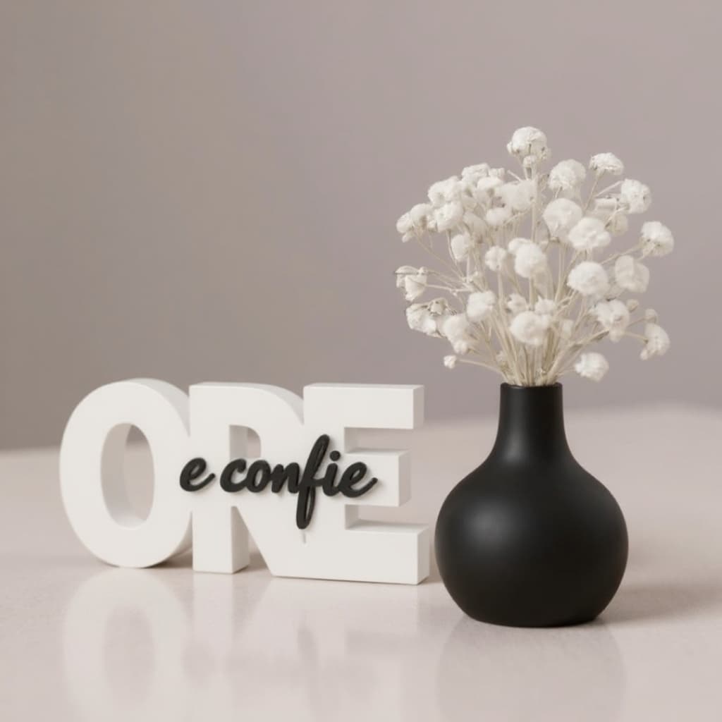 Kit Vaso Decorativo E Escultura Ore E Confie  Decoração Para Casa Enfeite Religioso branco Preto