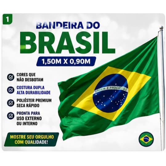 Bandeira do Brasil Grande 1,50m x 0,90m Tamanho Oficial - Poliéster Copa Torcida Decoração