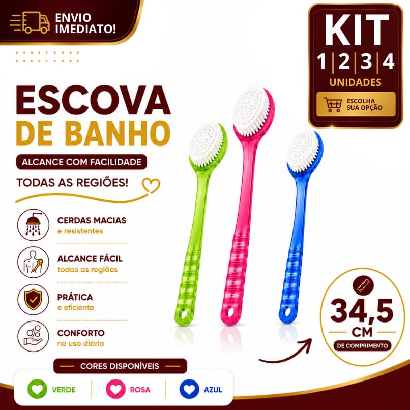 Escova De Banho Corporal 1/2/3/4 Cabo Longo 34,5cm Massageadora Esfoliante Limpeza Costas Cerdas Macias 3 Cores
