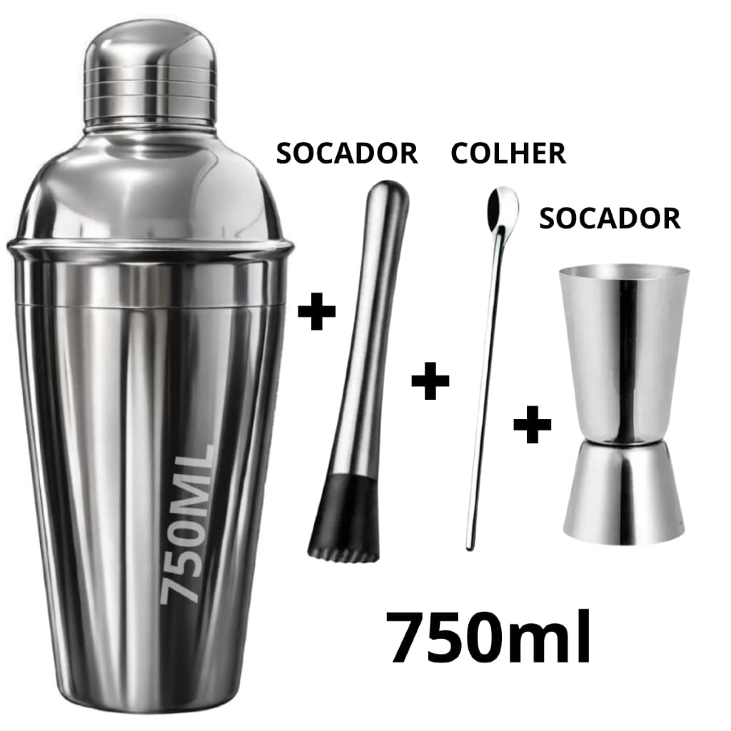 Kit Bartender Caipirinha Copo 500ml 750ML Colher Socador Dosador Coqueteleira Batida Drinks Para Bar Restaurante
