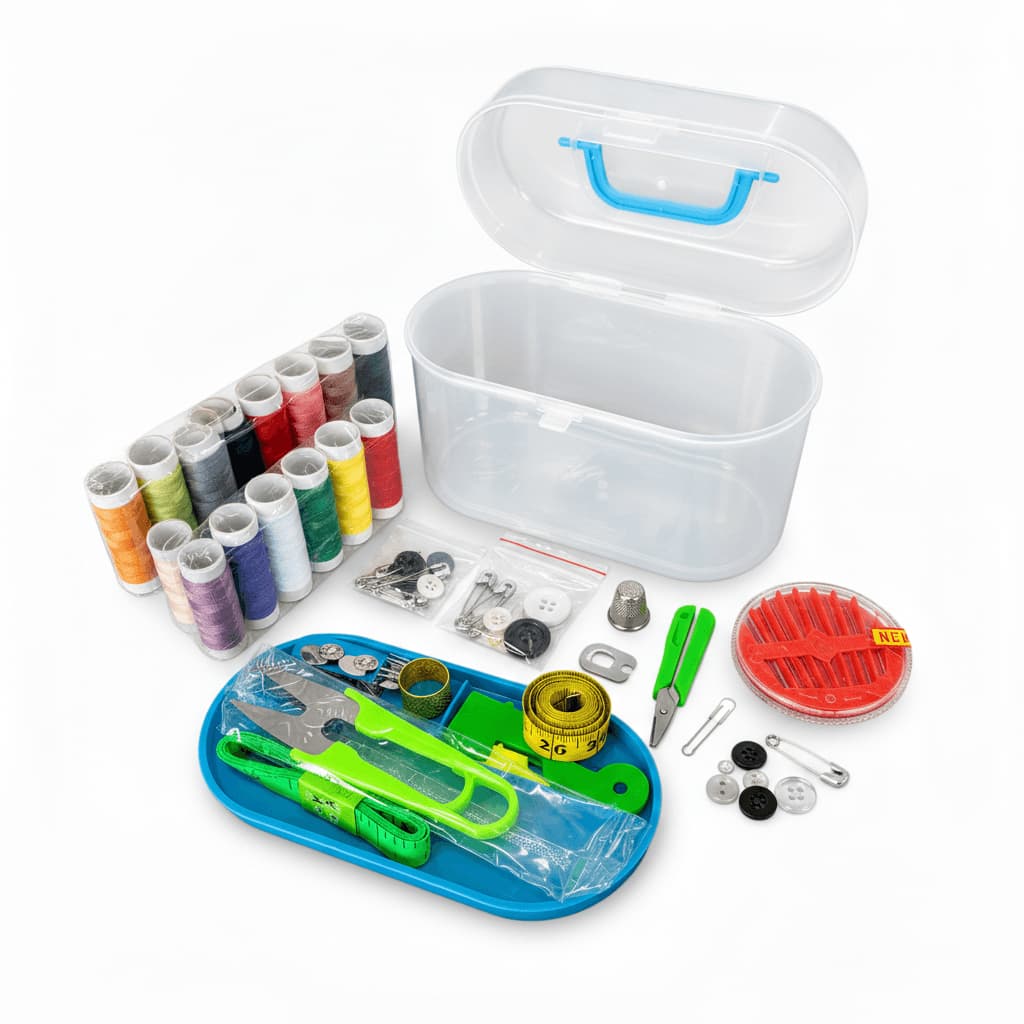 Kit Costura Completo Necessaire Acrilico Mini Viagem Com 10 Linhas Agulhas Tesoura Fita Metrica