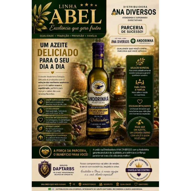 🌈🇮🇱✡🇧🇷AZEITE ANDORINHA 500ML DELICADO EMBALAGEM DE VIDRO