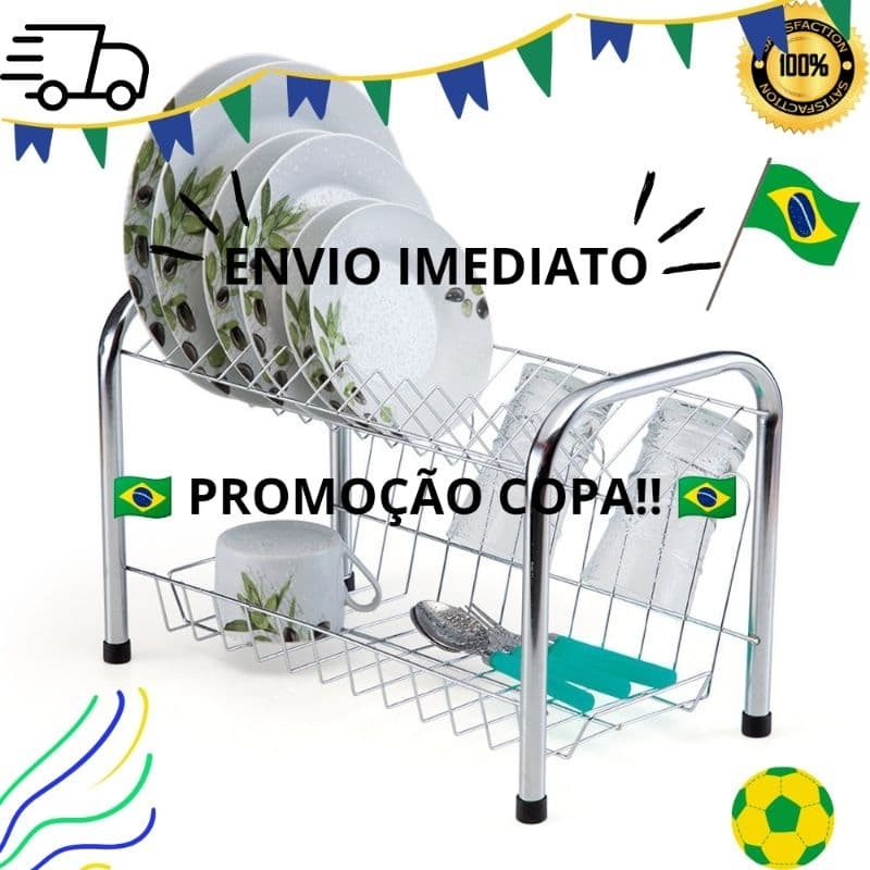 Escorredor de louças tubo berço dois andares com porta copos e porta talheres para cozinha