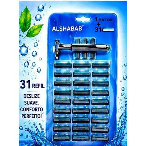 Aparelho de Barbear Premium Com 31 recarga 2 Lâminas Sistema de limpesa