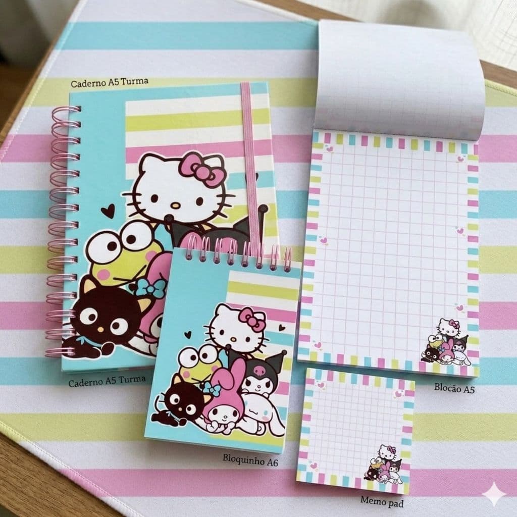 Kit presente Papelaria Cadernos Hello Kitty e sua turma