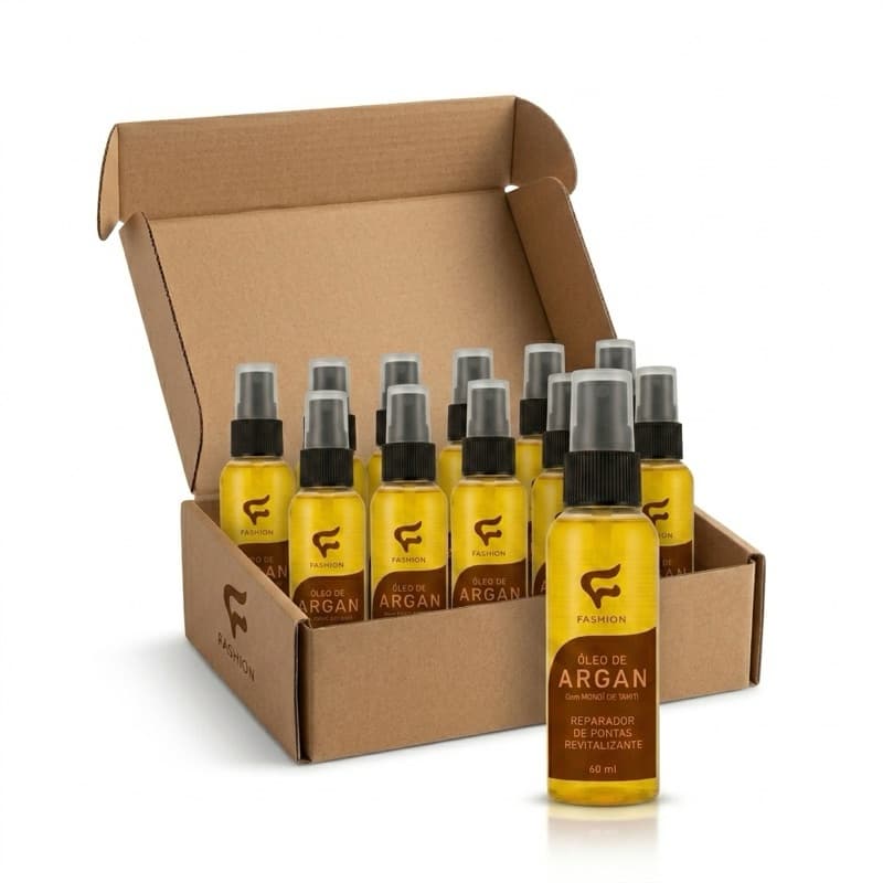 Kit 12 Spray Óleo de Argan Fashion 60ml Reparação Capilar Anti Frizz Hidratação Brilho Profissional