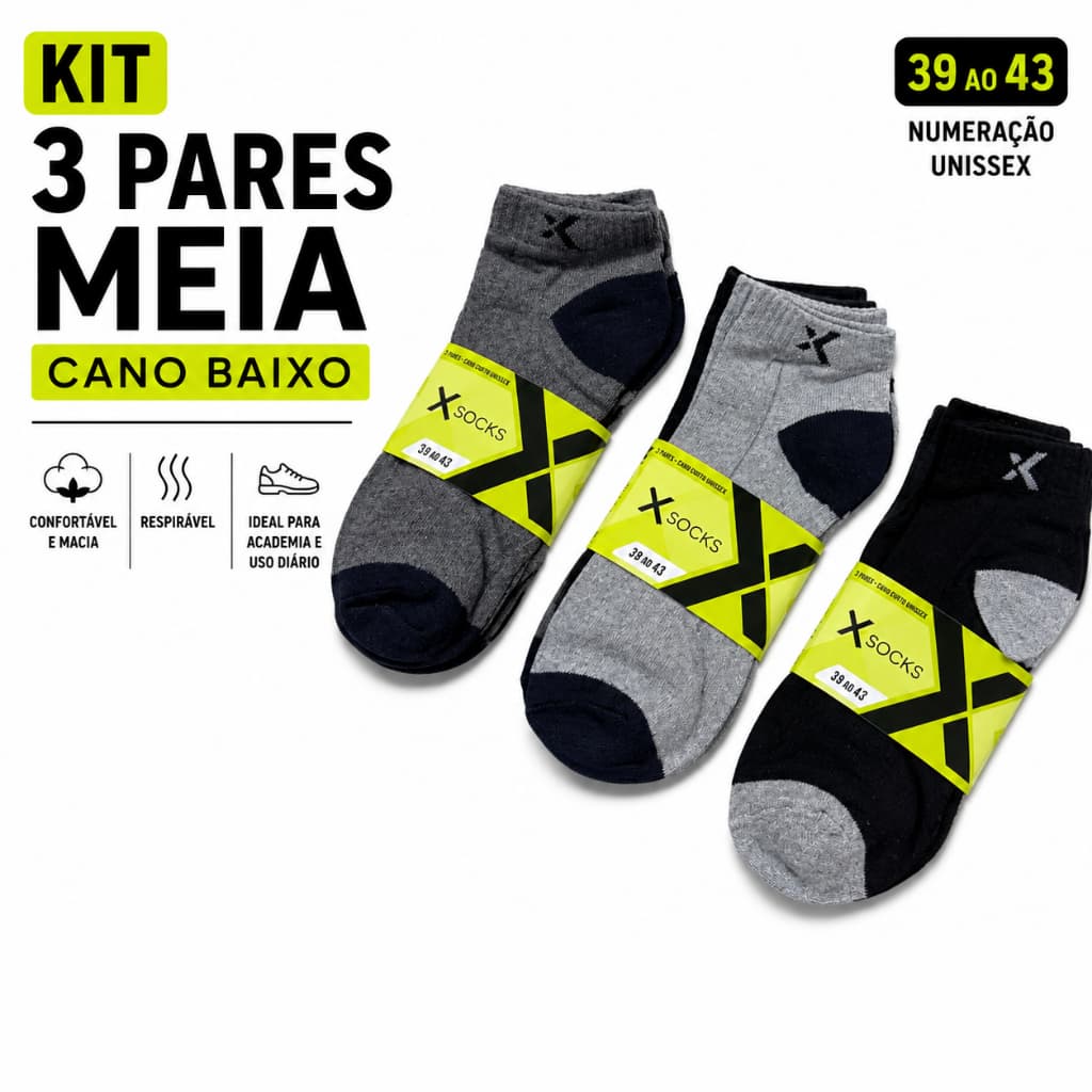 Kit Meia Cano Baixo Masculina 3 6 9 12 Pares Esportiva Academia Confortável