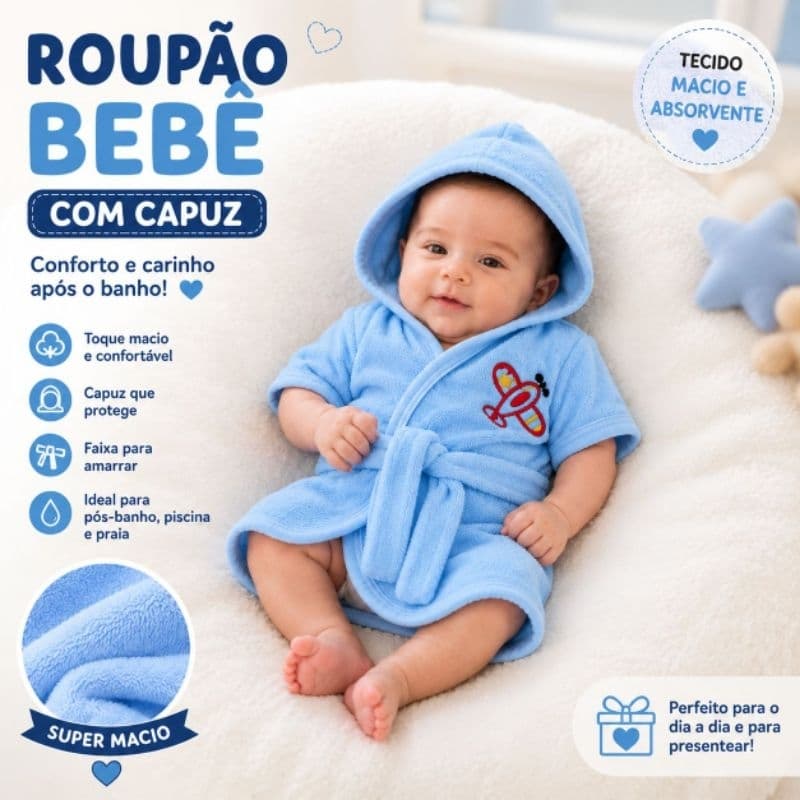 ￼Roupão Bebê Banho Recem Nascido Super Confortavel e Delicado Soft Menino e Menina Baby