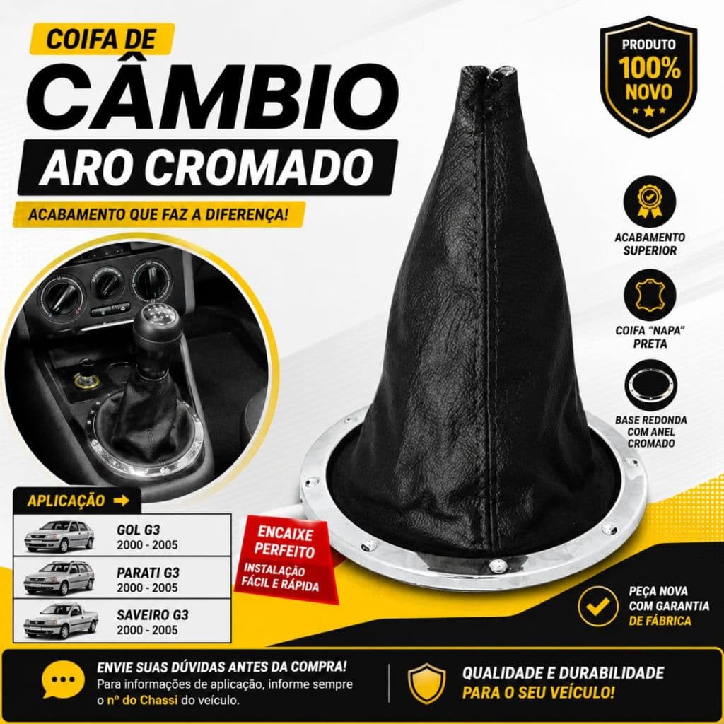 Coifa de Cambio Aro Cromado Gol Parati Saveiro G3 2000 2005