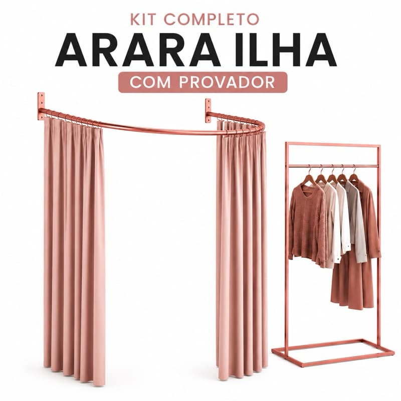 Kit Arara Ilha + Provador Premium | Arara Para Loja Boutique Showroom