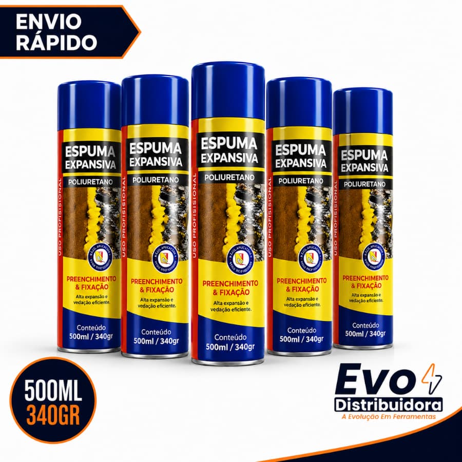 Kit 05 Unidades Espuma Expansiva Poliuretano Vedação Profissional 500ml Etaniz