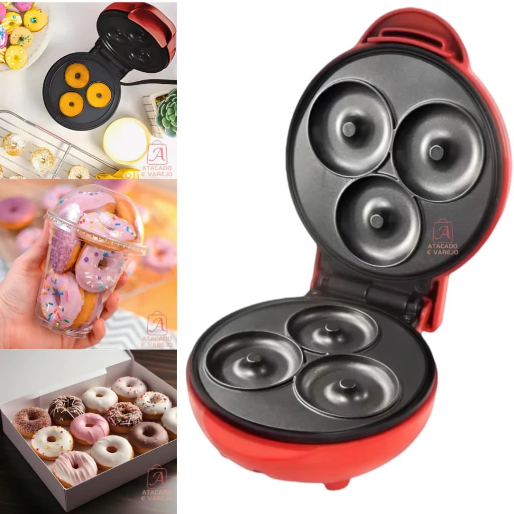 Mini Máquina de Fazer Donuts Rosquinhas Automática Confeitaria Culinária 3 Buracos - 220V