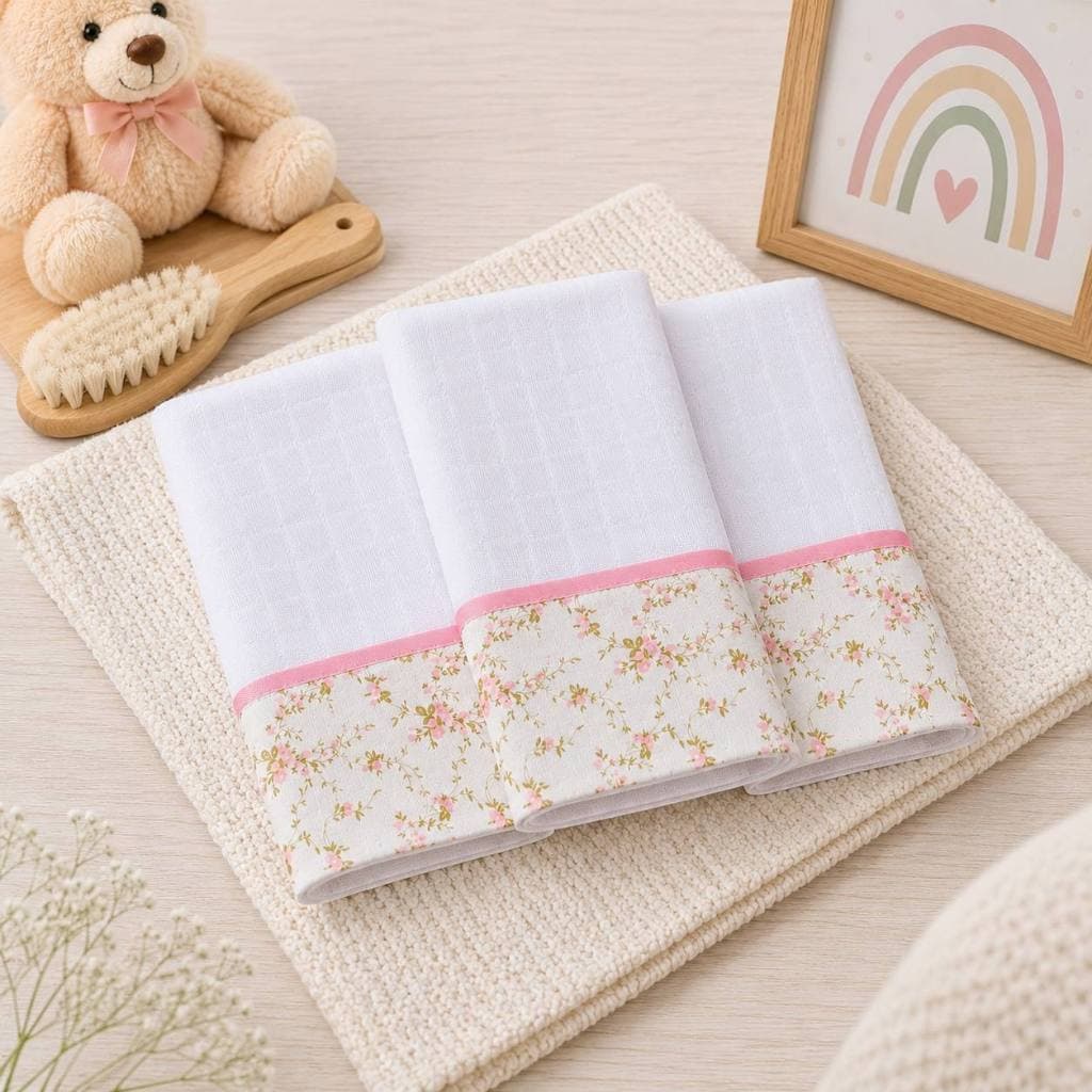Kit 3 Fraldas de Pano Para Bebê 100% Algodão - Enxoval de Bebê Maternidade