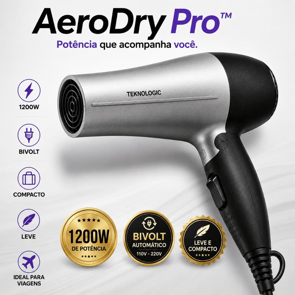 Secador de Cabelo Portatil 1200w Bivolt Compacto Leve Potente Desempenho Cinza