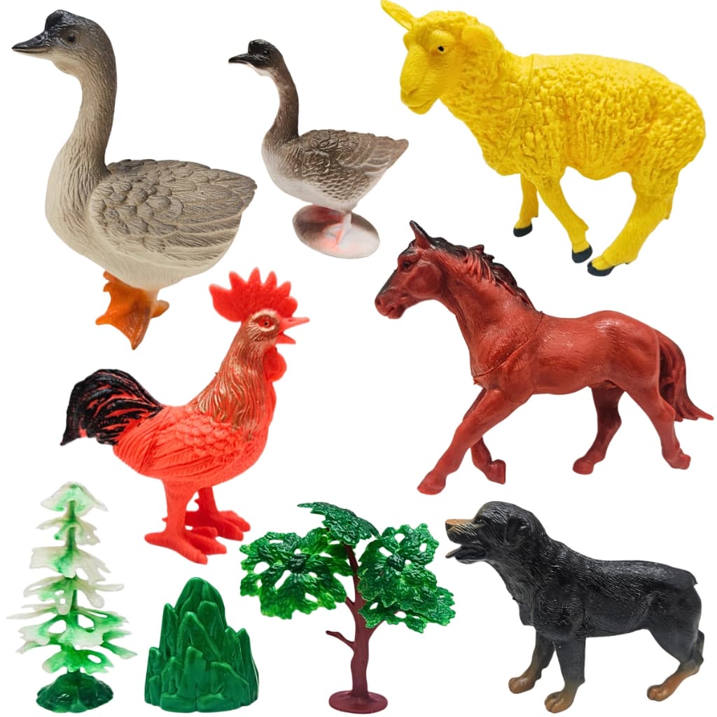 Kit 6 Animais Da Fazenda Brinquedo em Borracha Coleção Bichos Fazendinha Cavalo Pato Galinha Ovelha