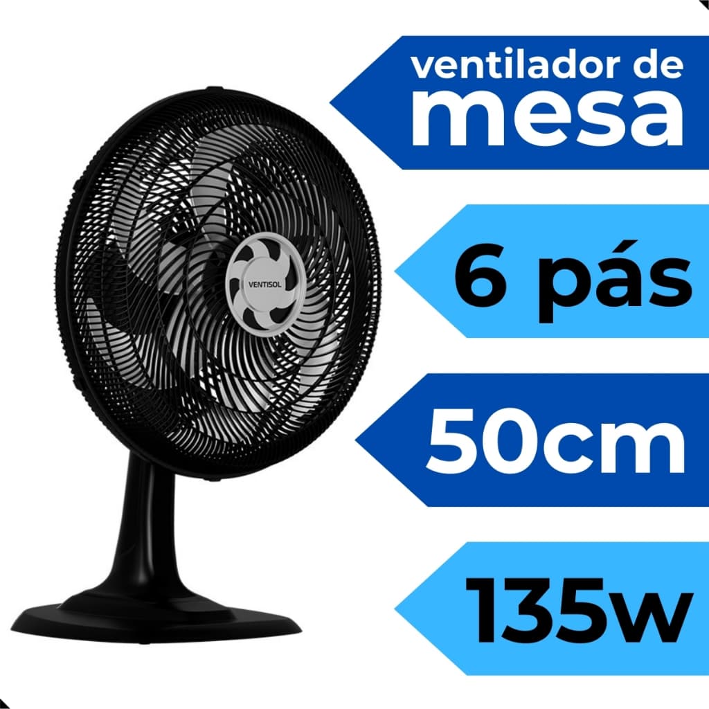 Ventilador de Mesa Ventisol 50cm 6 Pás Potente Silencioso Oscilante Alta Vazão de Ar