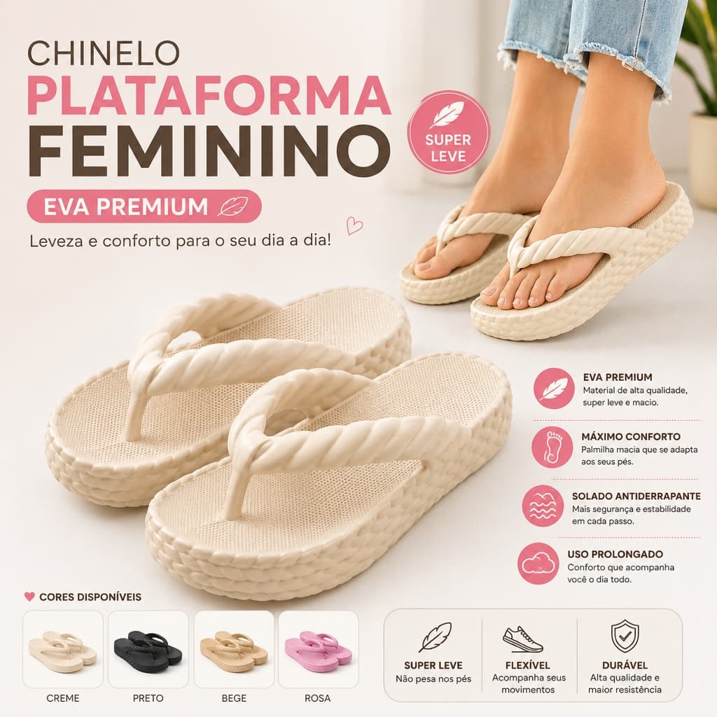 Chinelo Feminino Plataforma Yvate EVA Premium Tamanco Casual