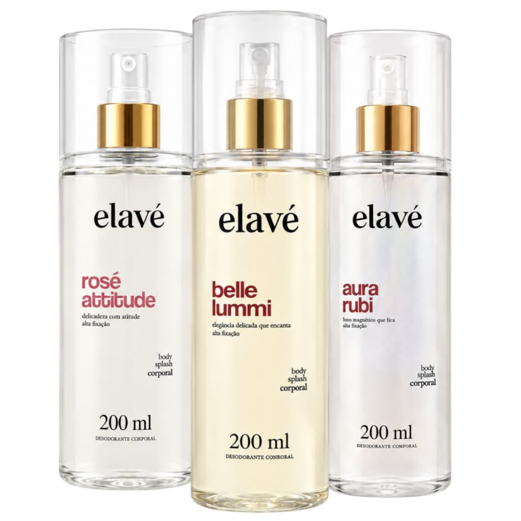 Kit Elavé Body Splash Feminino Rosé Attitude | Belle Lummi | Aura Rubi 200ml - Inspirado Delina | Est Belle | Baccarat