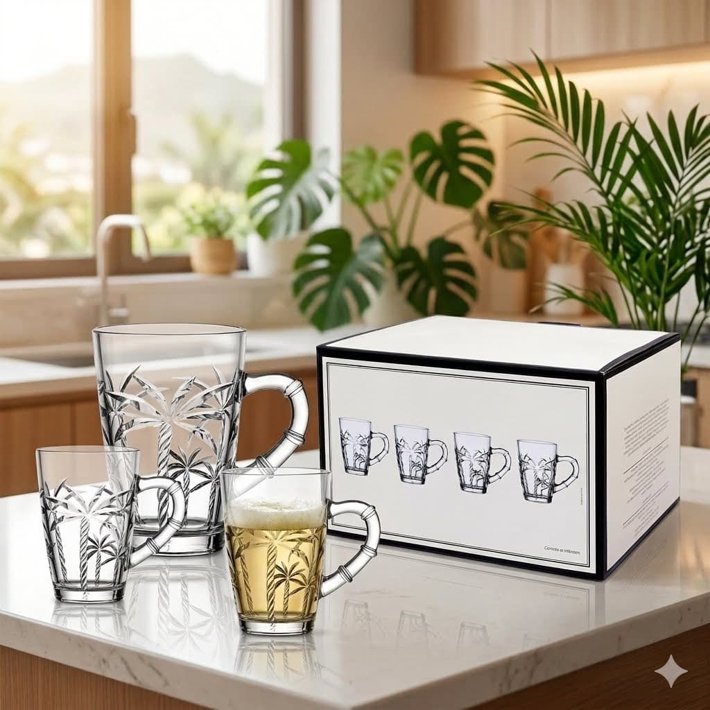 JOGO DE CANECA XICARA DE VIDRO PARA CAFE / CAPPUCCINO LINHA SERVIR TRANCOSO HAUSKRAFT PREMIUM 4 PECAS 210ML