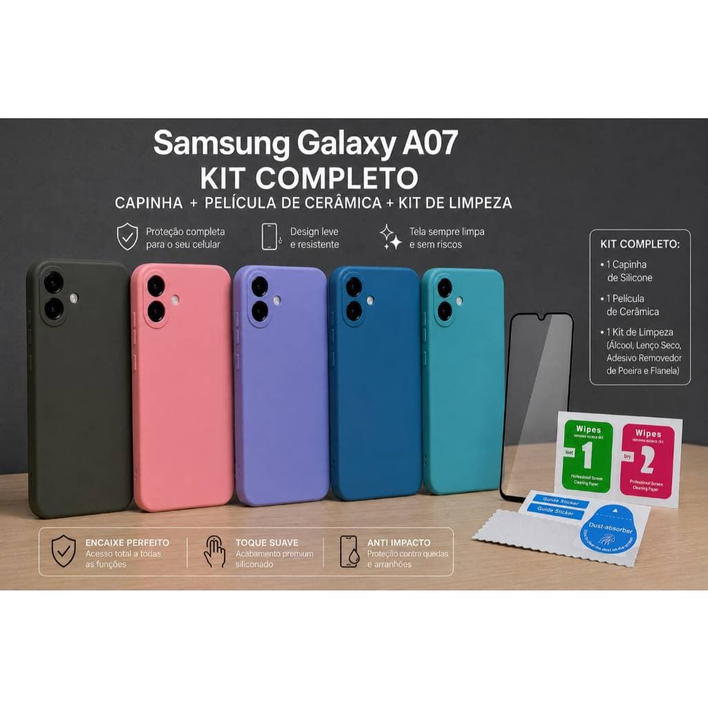 Samsung Galaxy A07 | Kit Capinha Premium + Película Cerâmica 9D