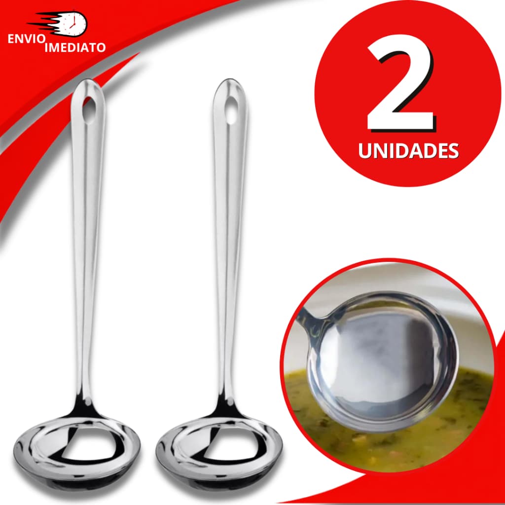 Jogo 2 Concha Feijão Sopa Caldos Caldinho  Feijoada Aço Inox Premium Utensilio para Casa Cozinha Restaurante Bar