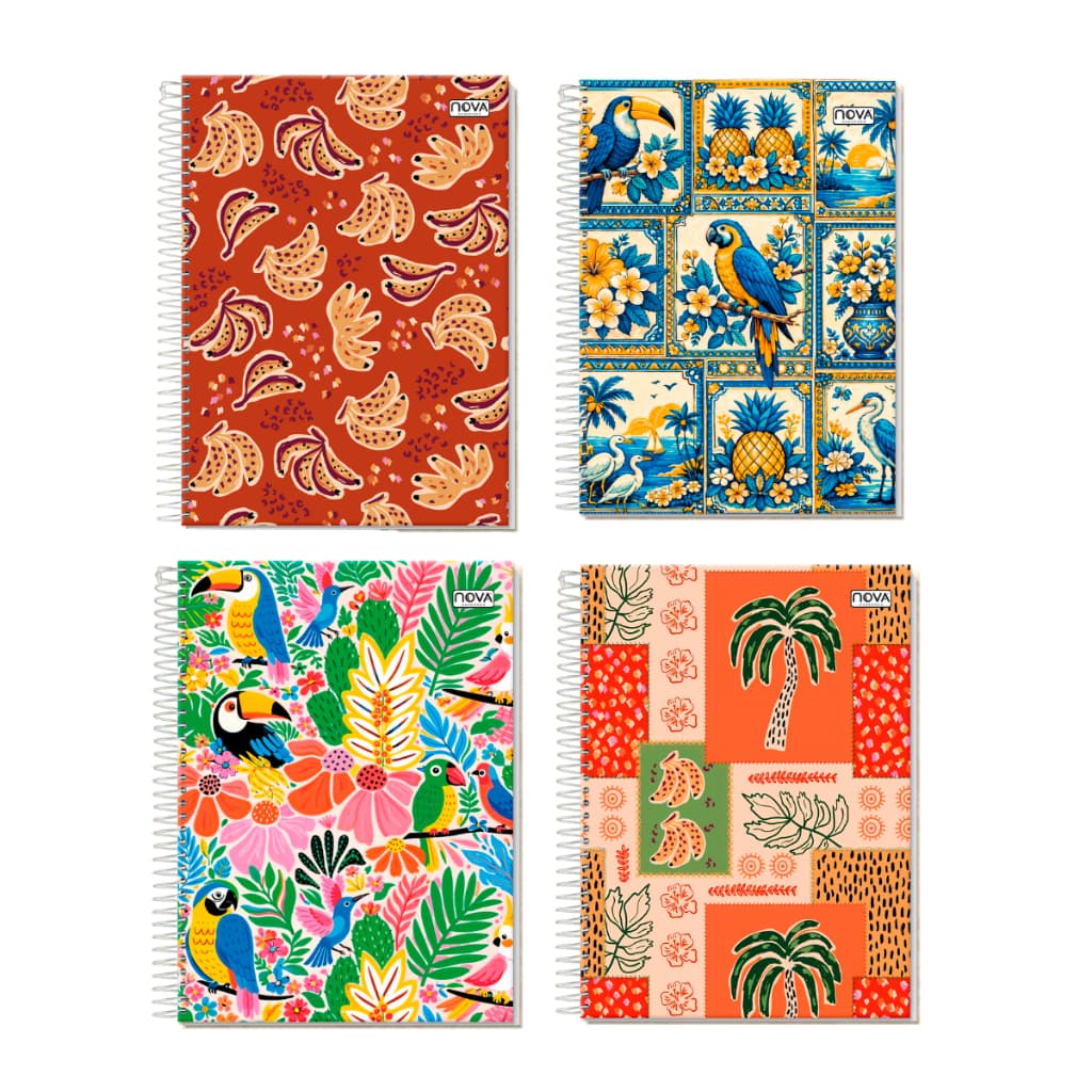 Kit 4 6 8 10 12Cadernos Universitários 80 Folhas Capa Dura Tropical Meninas Tucano